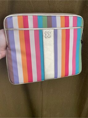 Coach Legacy Stripe Tablet/ Makeup/ Tech Sleeve with Gold Accent